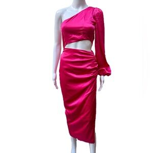 RNWY Hot Pink One-Shoulder Midi Dress | Size XS